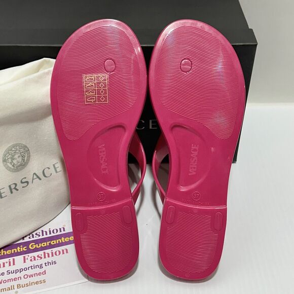 NIB Versace Size 37 US 7 Pink Pool Slide Gomma Sandals  Slip-On Flip Flops - Picture 5 of 7